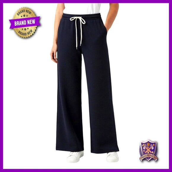 Pants - Wide-Leg Sweatpants High-Waist Side Slits Comfortable Active Pants
